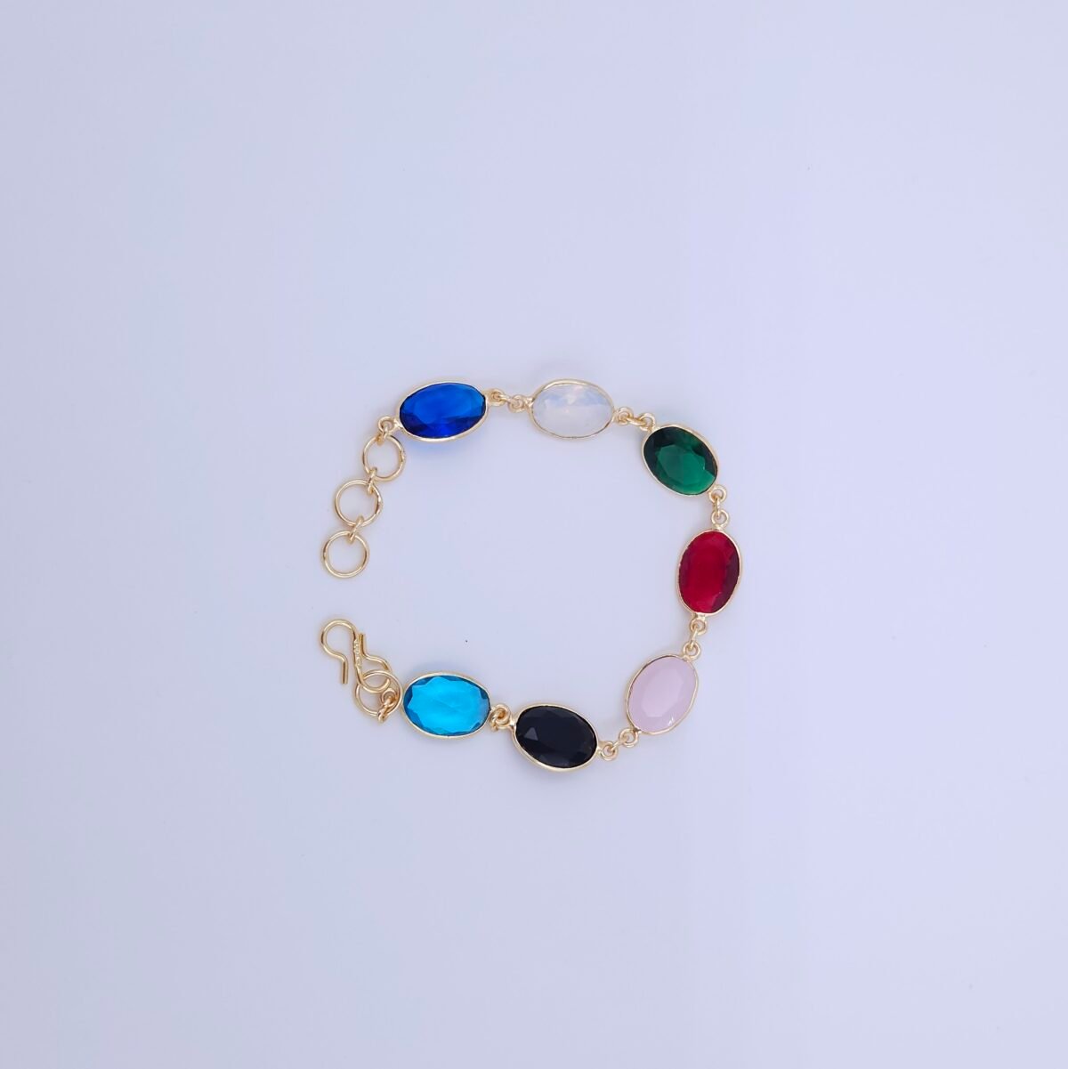 Multicolor Semi-Precious Oval Stone Bracelet in Gold-Plated Brass