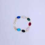 Multicolor Semi-Precious Oval Stone Bracelet in Gold-Plated Brass