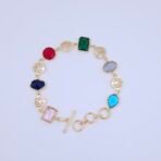 Brass Multicolor Gemstone Bracelet with Tree of Life Charms