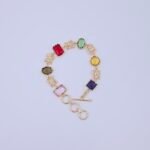 Brass Multicolor Gemstone Bracelet with Butterfly Charms