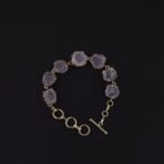 Brass Bracelet with Natural Rose Quartz Stones in Crown Setting