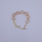 Brass Bracelet with Natural Rose Quartz Stones in Crown Setting