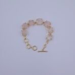Brass Bracelet with Natural Rose Quartz Stones in Crown Setting