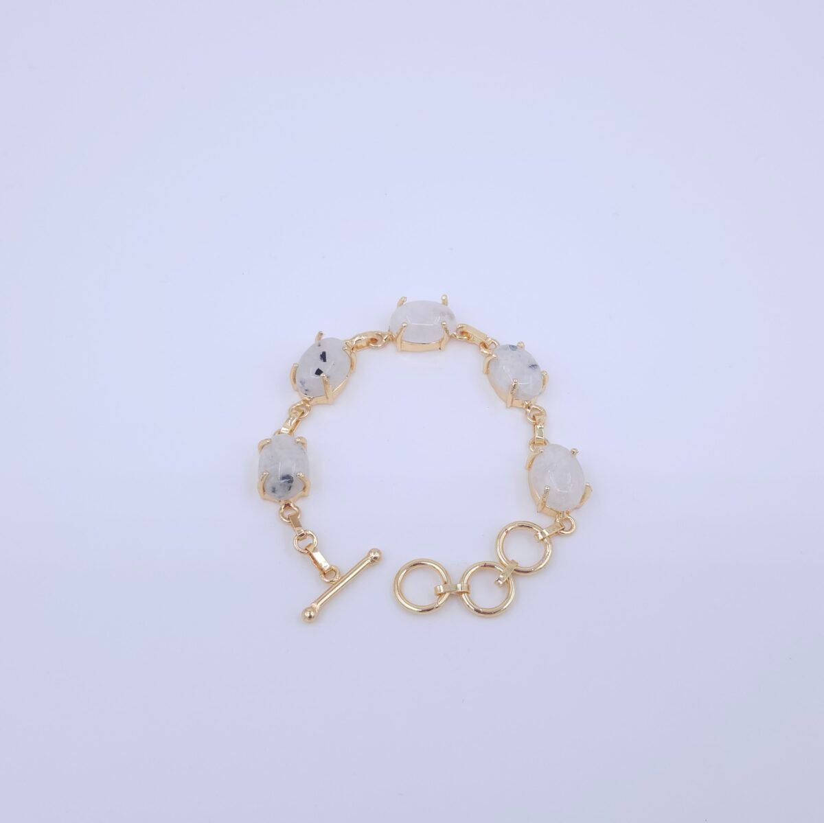 Brass Bracelet with Natural Moonstone Stones in Crown Setting