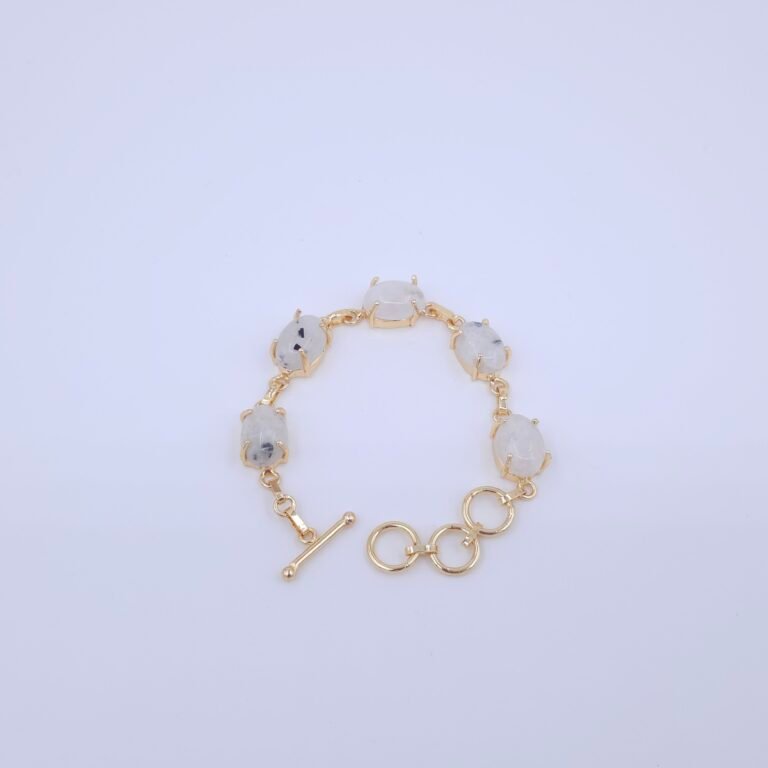 Brass Bracelet with Natural Moonstone Stones in Crown Setting