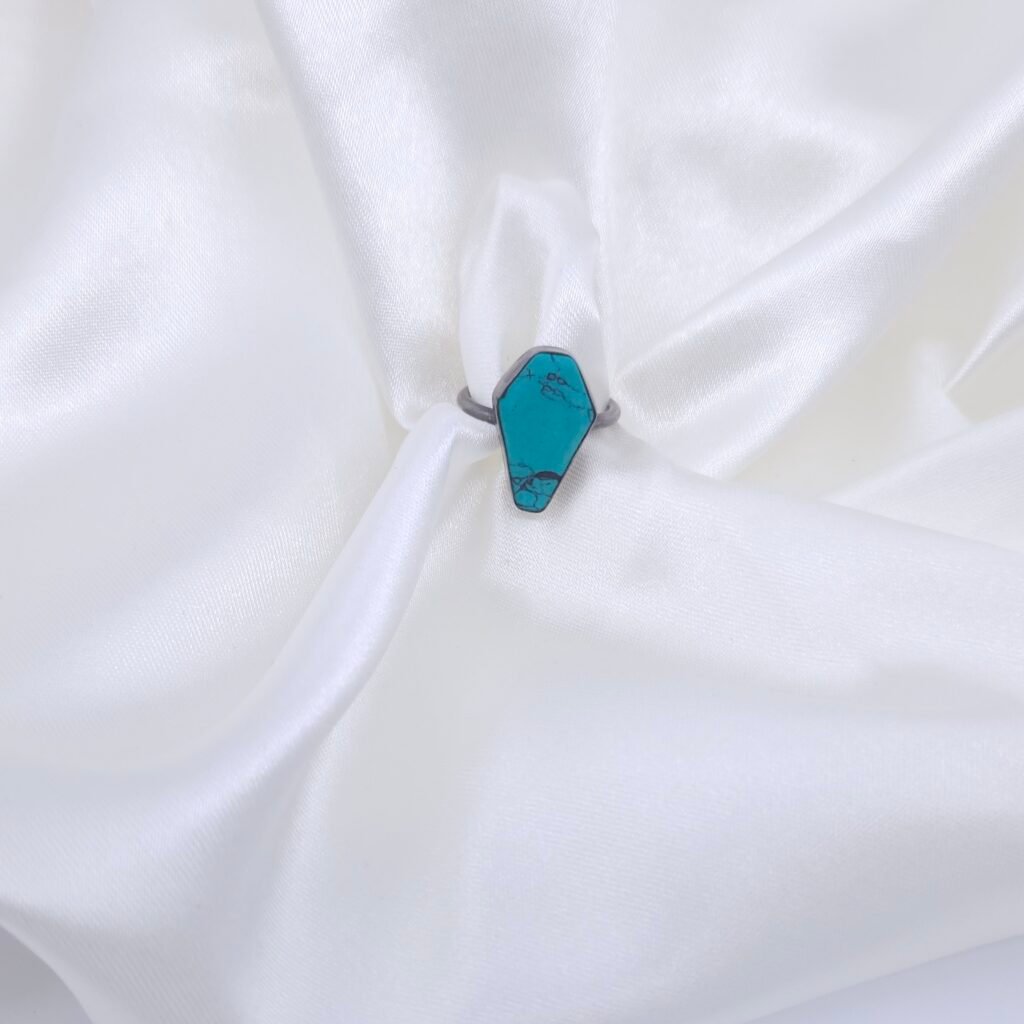 Geometric Turquoise Stone Ring in Black Rhodium