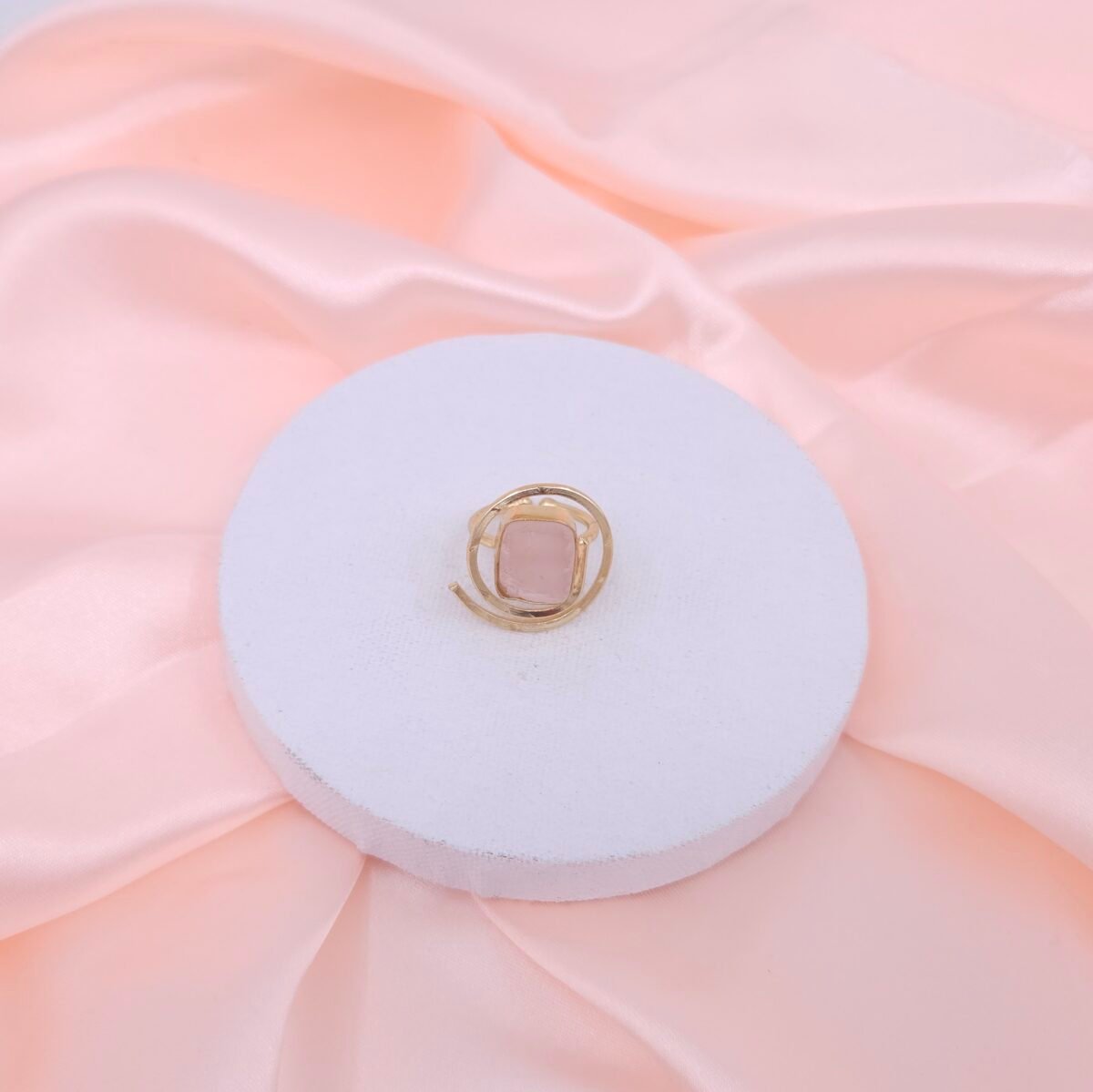 Pink Natural Stone Spiral Round Brass Adjustable Ring