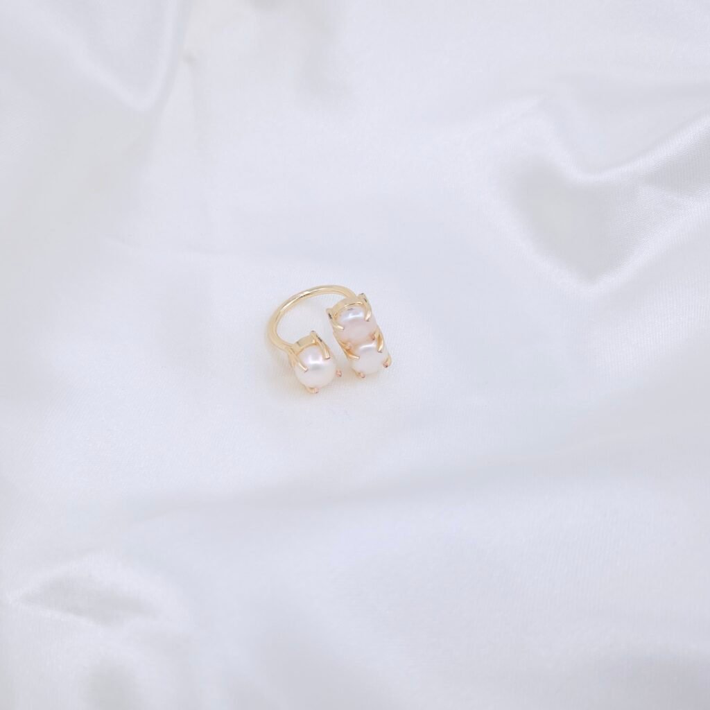 Handcrafted Real Pearl Claw Ring in Brass (Triple Pearl Adjustable)