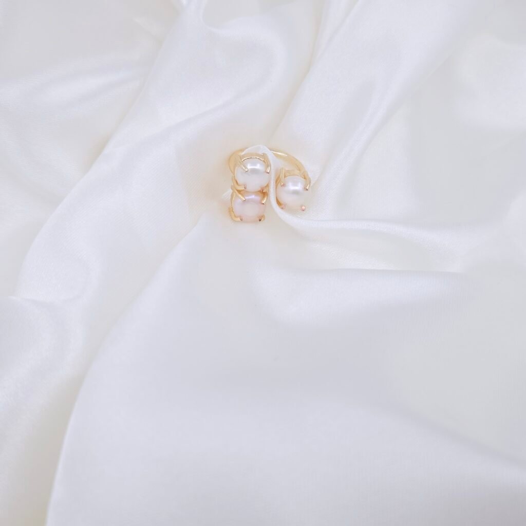 Handcrafted Real Pearl Claw Ring in Brass (Triple Pearl Adjustable)