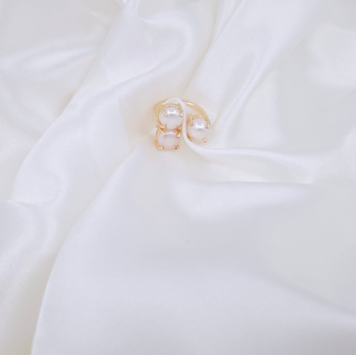 Handcrafted Real Pearl Claw Ring in Brass (Triple Pearl Adjustable)