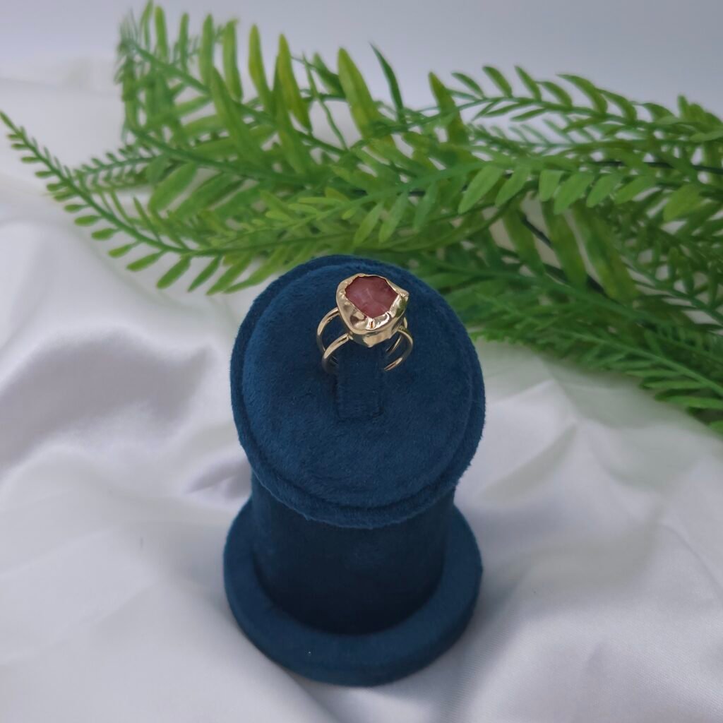 Handcrafted Raw Red Stone Brass Ring