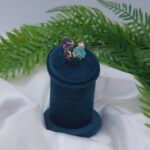 Adjustable Brass Multi-Stone Ring with Amethyst, Aqua Green Stone, Pearl & Red Accent