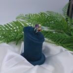 Adjustable Brass Multi-Stone Ring with Amethyst, Aqua Green Stone, Pearl & Red Accent