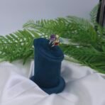 Adjustable Brass Multi-Stone Ring with Amethyst, Aqua Green Stone, Pearl & Red Accent