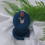 Adjustable Brass Ring with Raw Semi-Precious Stones – Red, Black & White