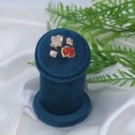 Adjustable Brass Multi-Stone Ring with Rose Quartz, White Gemstone, Pearl & Red Raw Stone