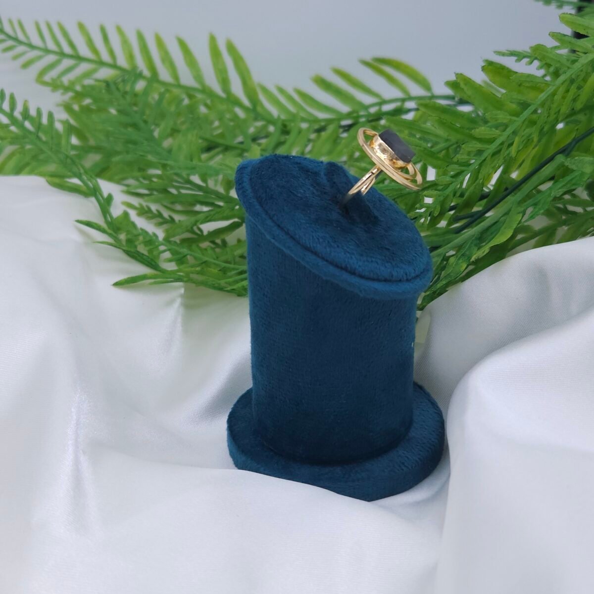 Adjustable Spiral Brass Ring with Natural Labradorite Gemstone