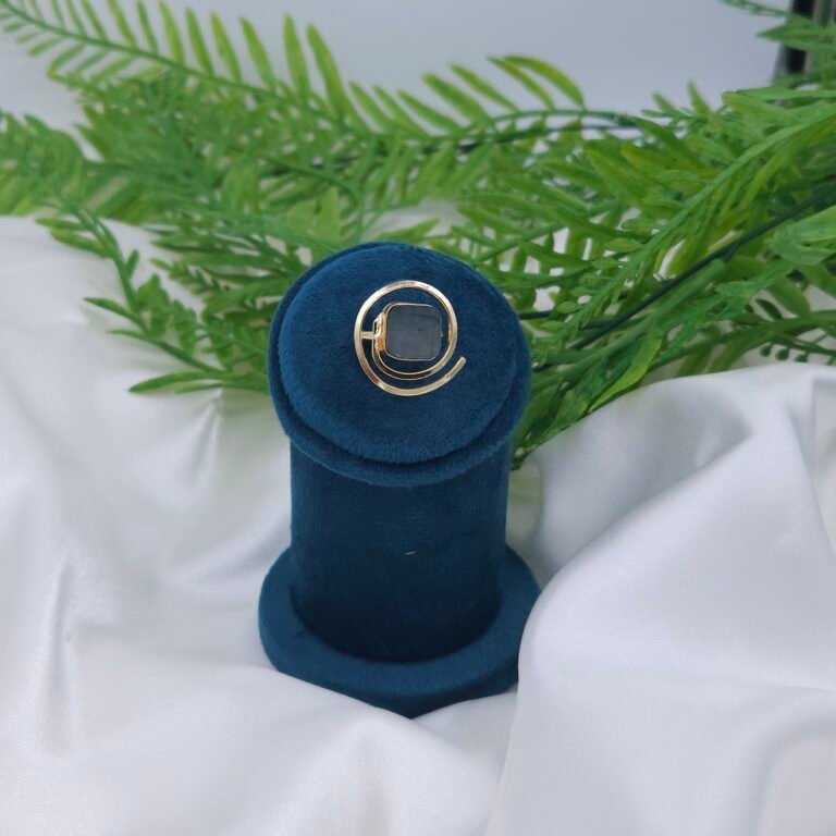 Adjustable Spiral Brass Ring with Natural Labradorite Gemstone