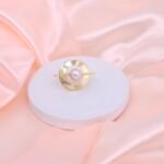 Modern Brass Disc Pearl Statement Ring