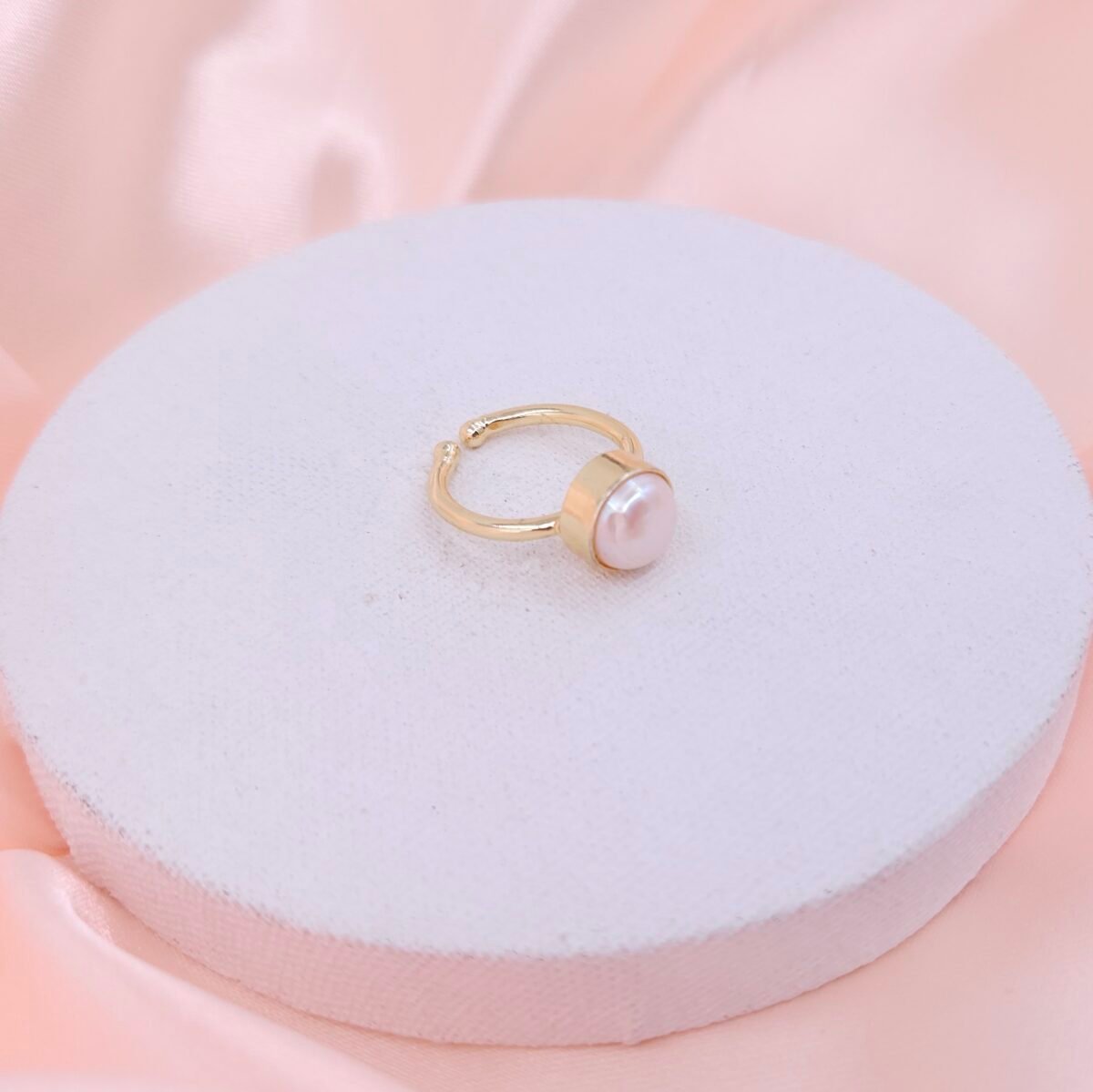 Minimalist Pearl Adjustable Brass Ring