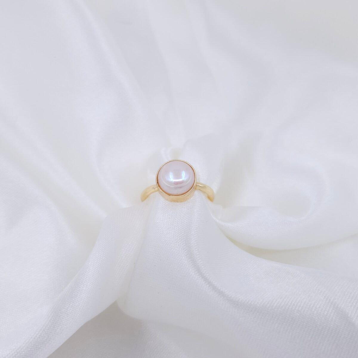 Minimalist Pearl Adjustable Brass Ring