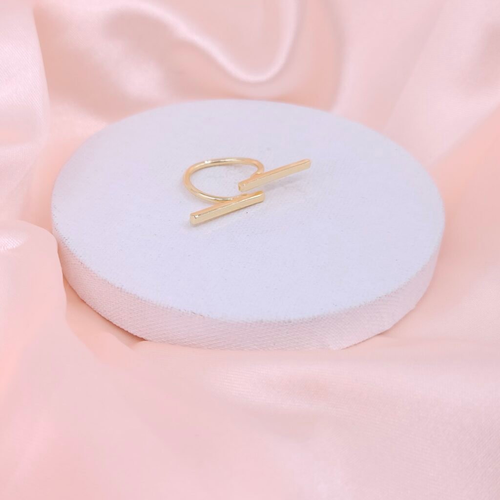 Minimalist Double Bar Open Brass Ring - Gold Finish
