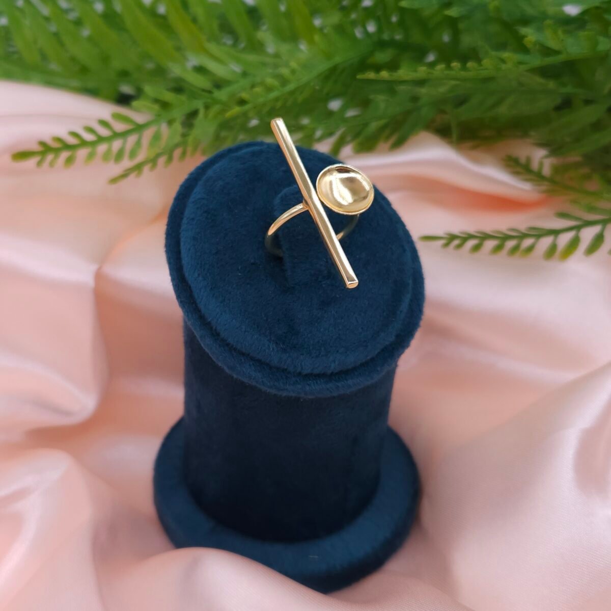 Geometric Bar and Circle Brass Statement Ring - Gold Finish