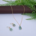 Aqua Blue Natural Stone Wire Wrapped Jewelry Set - Gold