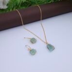 Aqua Blue Natural Stone Wire Wrapped Jewelry Set - Gold