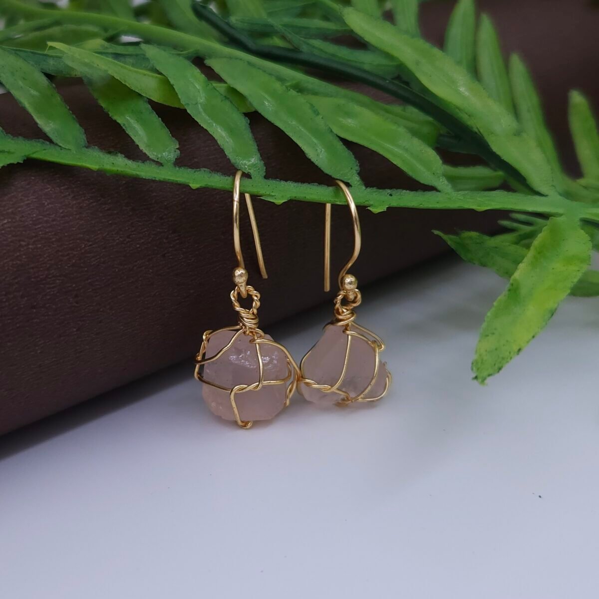 Pink Natural Stone Wire Wrapped Jewelry Set