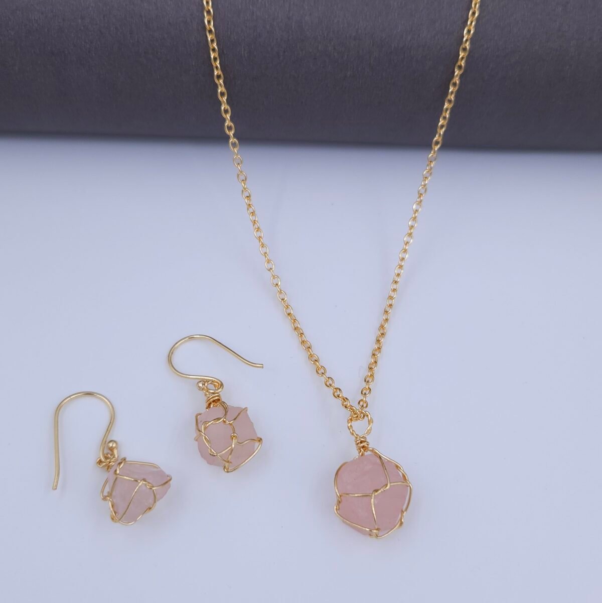 Pink Natural Stone Wire Wrapped Jewelry Set