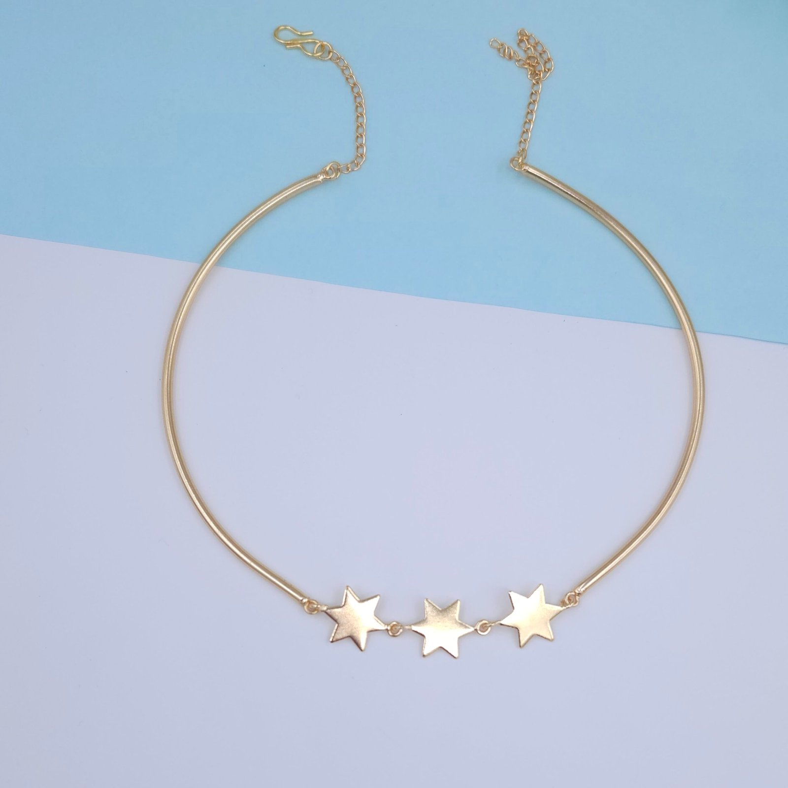 Handcrafted Gold Hasli Necklace with Triple Star Charms - Anti-Tarnish Finish Handcrafted Gold Hasli Necklace with Triple Star Charms - Anti-Tarnish Finish