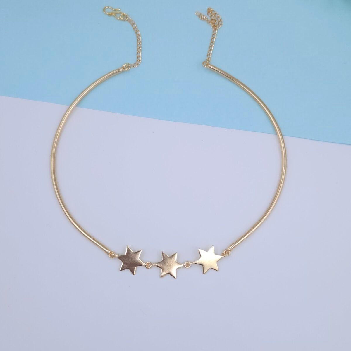 Handcrafted Gold Hasli Necklace with Triple Star Charms - Anti-Tarnish Finish
