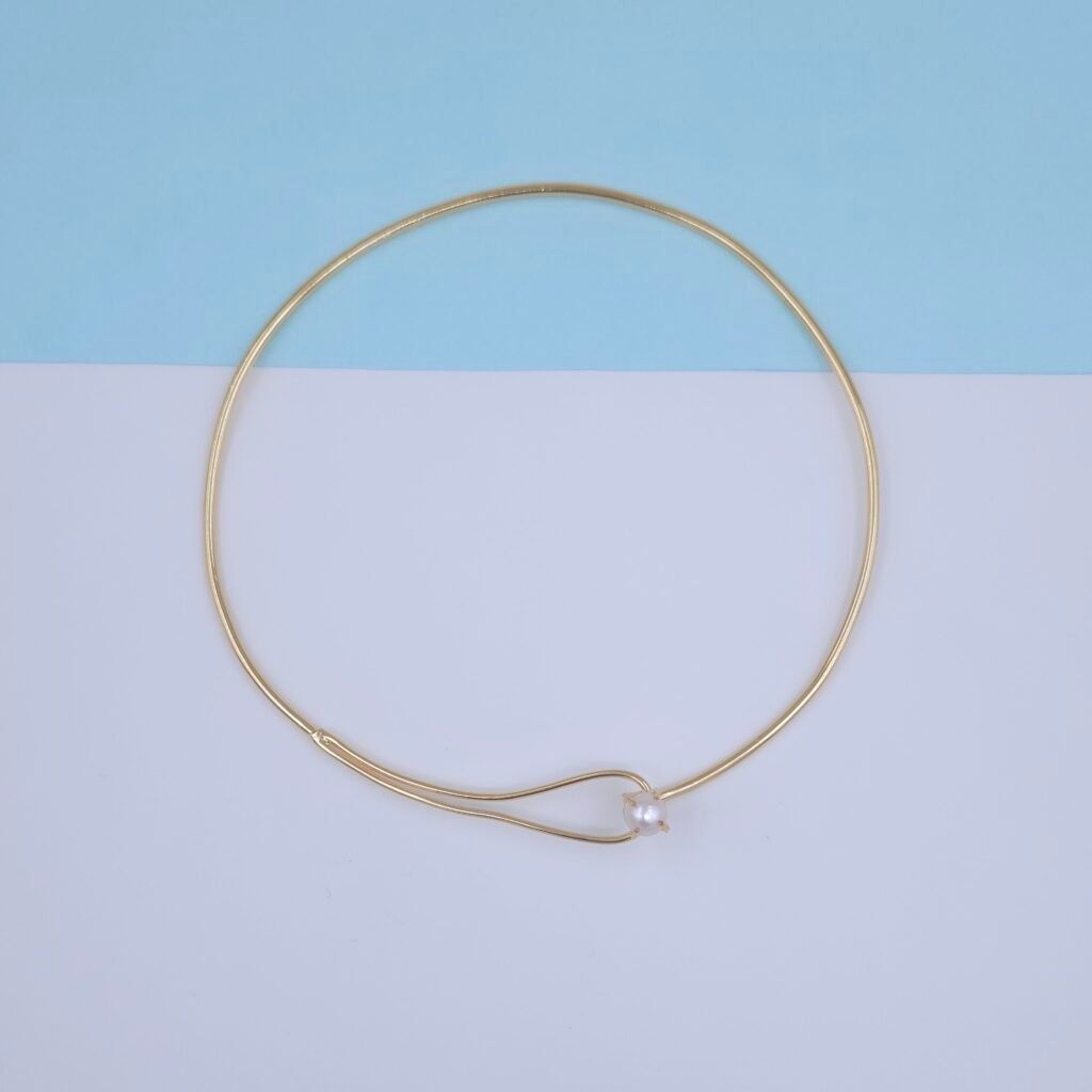 Handcrafted Gold Hasli Necklace with Single Pearl Accent - Anti-Tarnish Minimalist Choker
