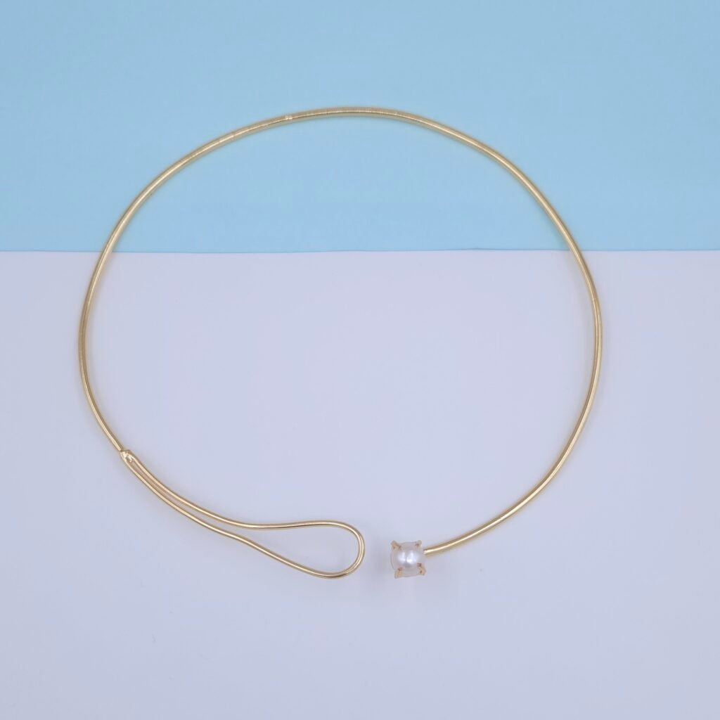 Handcrafted Gold Hasli Necklace with Single Pearl Accent - Anti-Tarnish Minimalist Choker