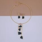 Handcrafted Gold Hasli & Earrings Set with Raw Green Stone - Anti-Tarnish Modern Jewelry