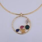 Handcrafted Gold Hasli Necklace & Green Stud Earrings Set with Multicolor Geometric Gems - Anti-Tarnish