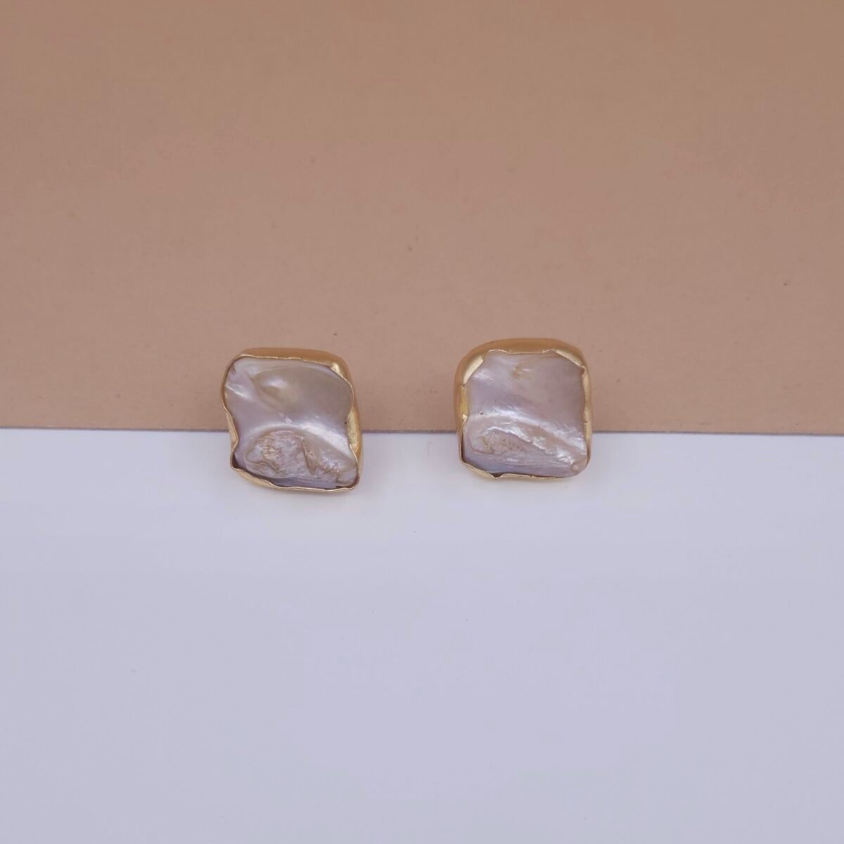 Handcrafted Gold Hasli Jewellery Set with Mother of Pearl and Monalisa Stones – Anti-Tarnish Statement Jewellery