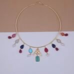 Handcrafted Gold Hasli Jewellery with Multi-Colored Monalisa Stones and Pearls - Anti-Tarnish Festive Choker