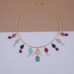Handcrafted Gold Hasli Jewellery with Multi-Colored Monalisa Stones and Pearls - Anti-Tarnish Festive Choker
