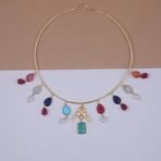 Handcrafted Gold Hasli Jewellery with Multi-Colored Monalisa Stones and Pearls - Anti-Tarnish Festive Choker