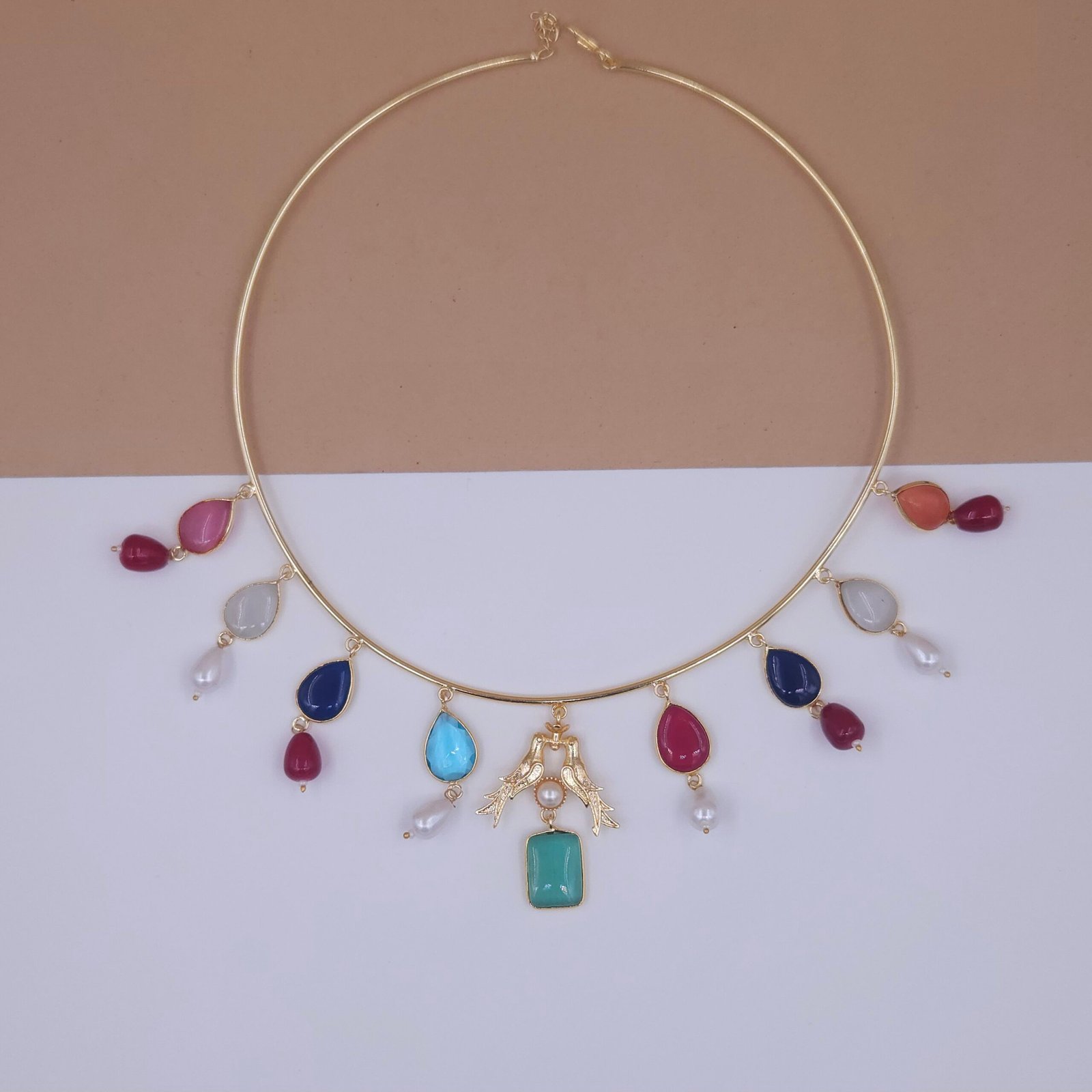 20250725_160346 Handcrafted Gold Hasli Jewellery with Multi-Colored Monalisa Stones and Pearls - Anti-Tarnish Festive Choker