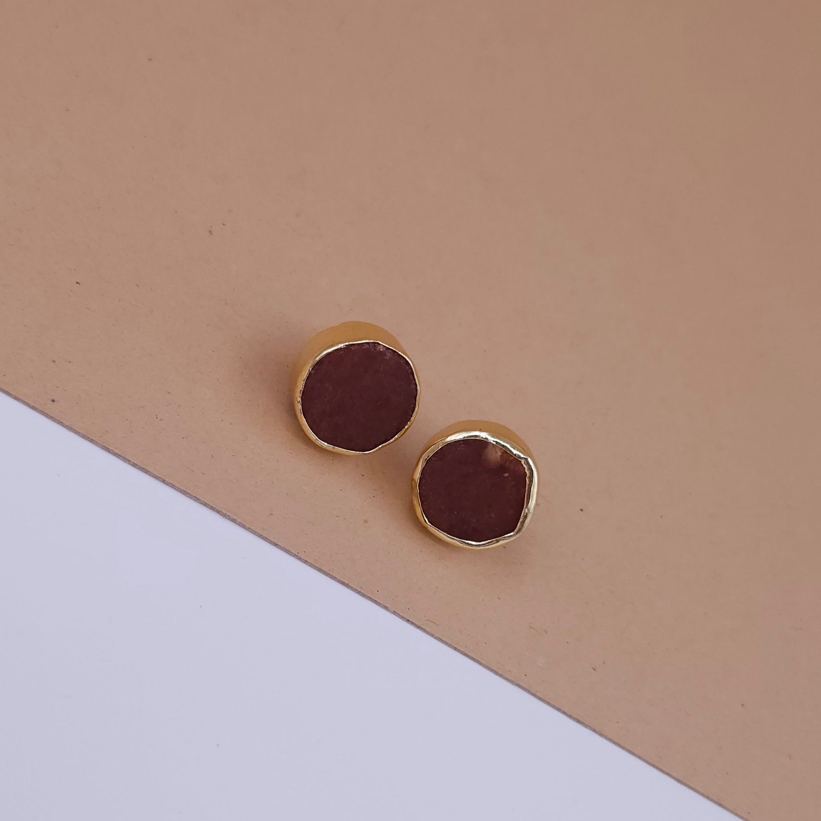 Russet Glow Natural Stone Stud Jewellery - Anti-Tarnish Gold Finish Russet Glow Natural Stone Stud Jewellery - Anti-Tarnish Gold Finish