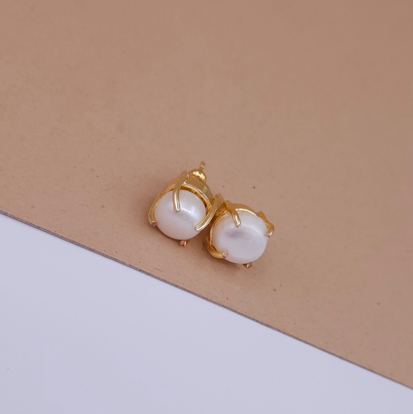 Classic Pearl Dome Studs in Gold Finish - Anti-Tarnish Classic Pearl Dome Studs in Gold Finish - Anti-Tarnish