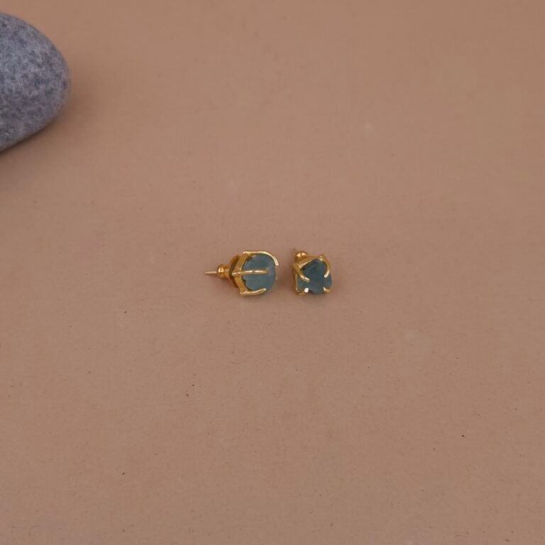 Green Natural Stone Stud Earrings in Gold Finish | Handcrafted & Anti-Tarnish Minimal Studs