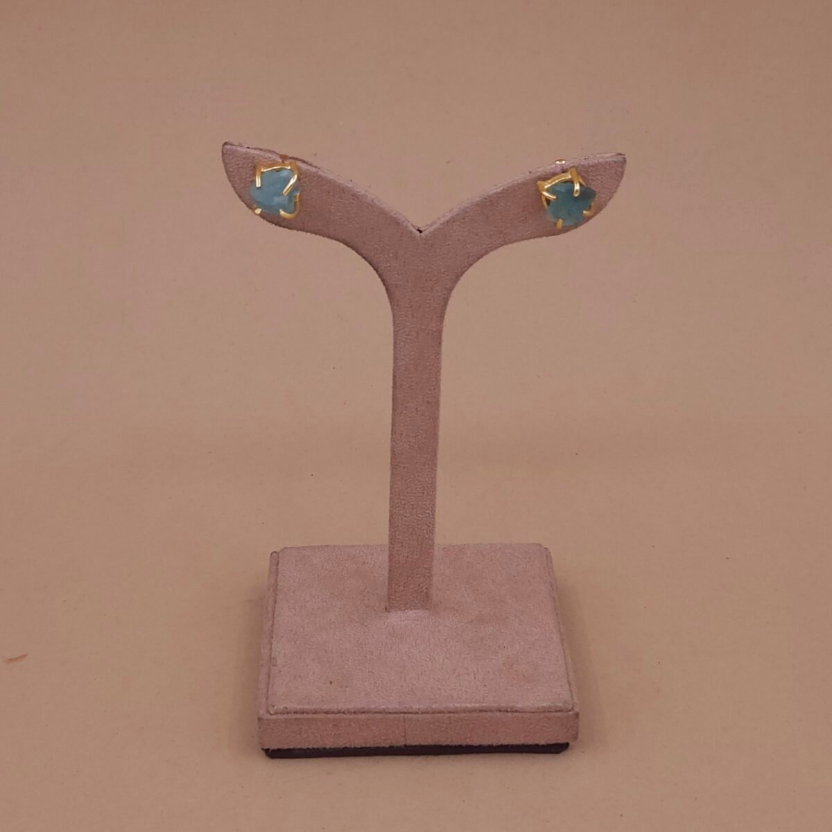 Green Natural Stone Stud Earrings in Gold Finish | Handcrafted & Anti-Tarnish Minimal Studs