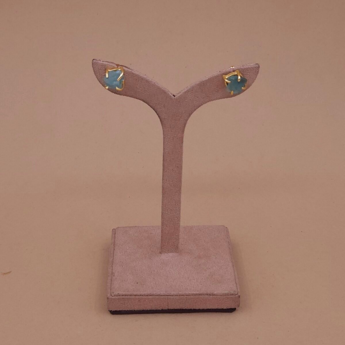 Green Natural Stone Stud Earrings in Gold Finish | Handcrafted & Anti-Tarnish Minimal Studs