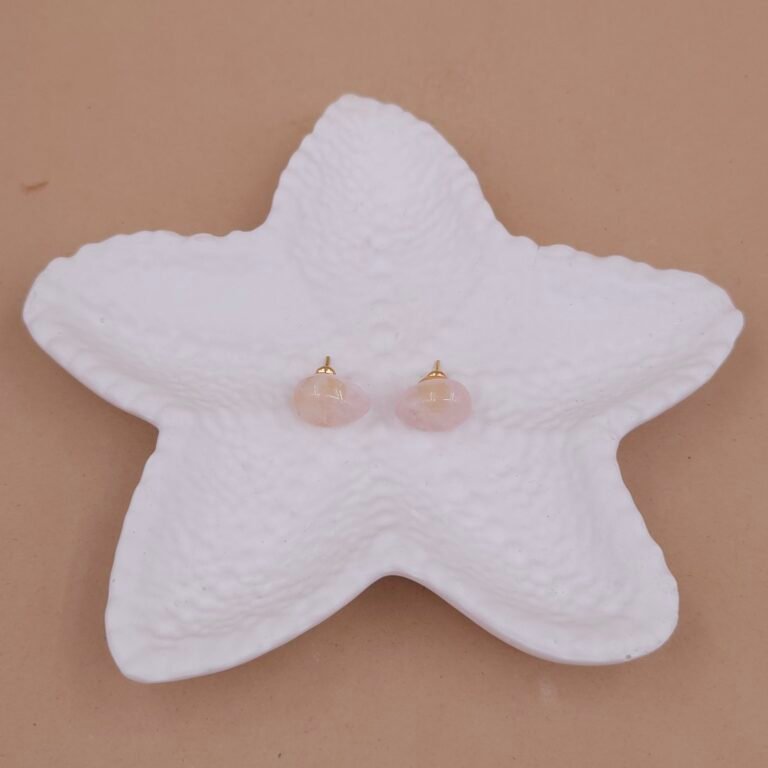 Rose Quartz Stud Earrings in Gold Finish | Minimal Handcrafted Anti-Tarnish Earrings