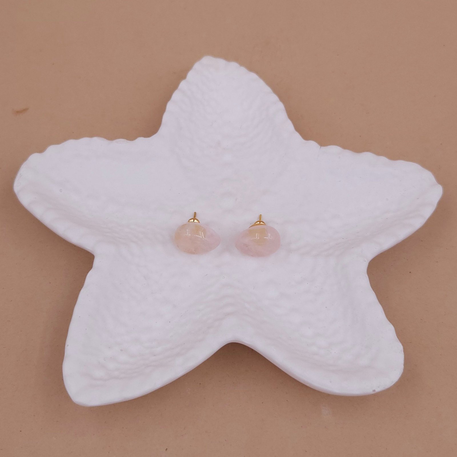 Rose Quartz Stud Earrings in Gold Finish | Minimal Handcrafted Anti-Tarnish Earrings Rose Quartz Stud Earrings in Gold Finish | Minimal Handcrafted Anti-Tarnish Earrings