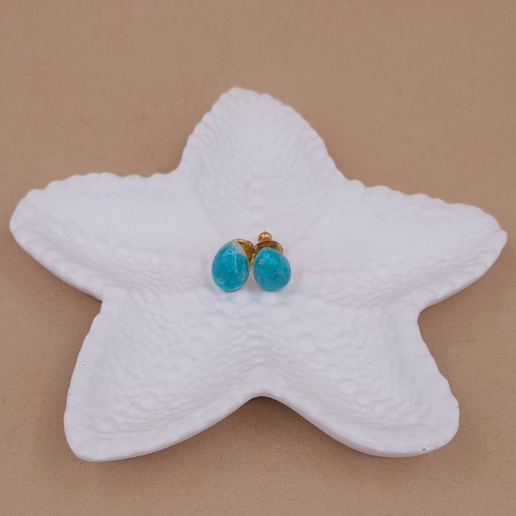 Aqua Teardrop Stud in Gold Finish | Handcrafted & Anti-Tarnish